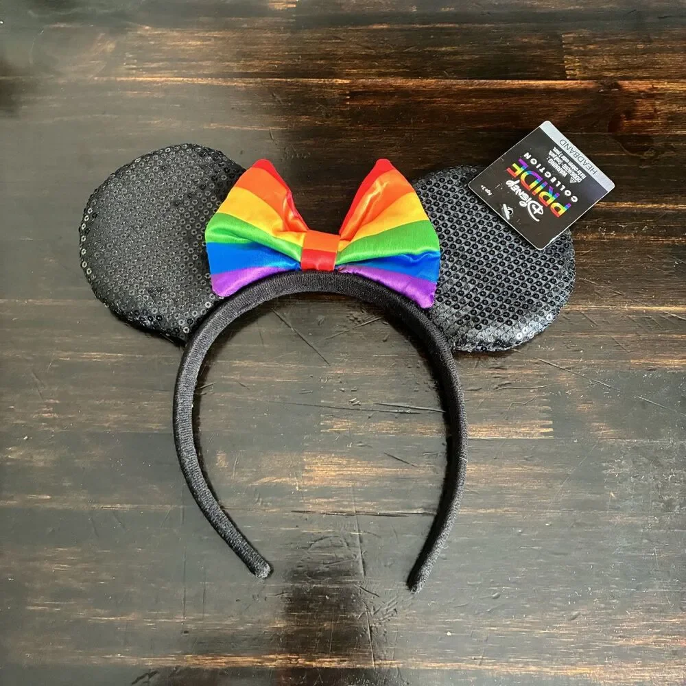 NWT Disney Pride Rainbow Bow Black Sequin Minnie Mouse Ears Headband LGBTQ+